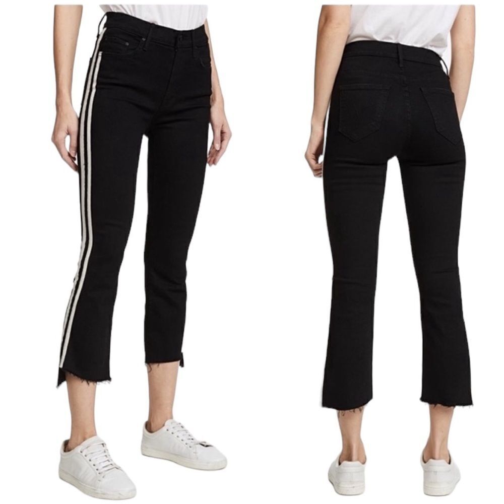 MOTHER Jeans‎ 24 The Insider Crop Step Hem Guilty Stripe Black White